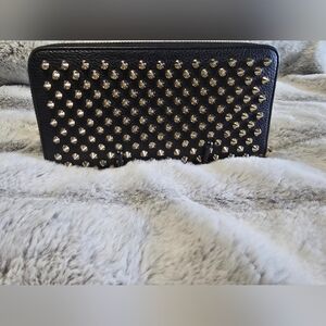 COA Christian Louboutin‎ Long  Leather Wallet. Black W/ Gold Studs EUC